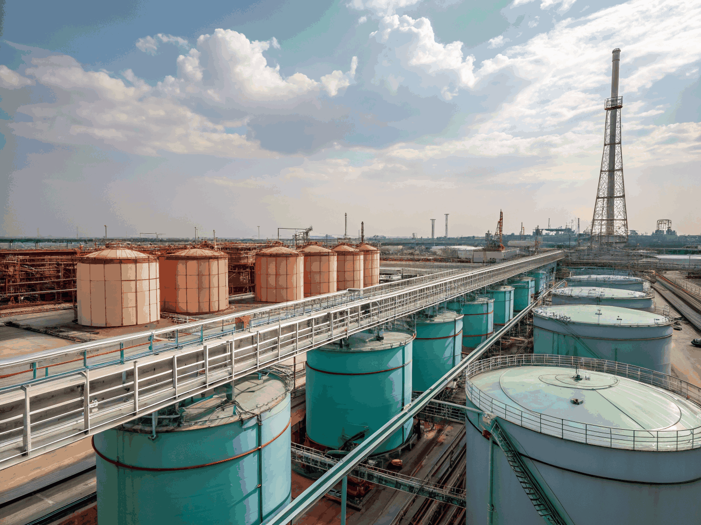 Aerial view of Fujairah bulk liquid storage tanks and offshore berth infrastructure