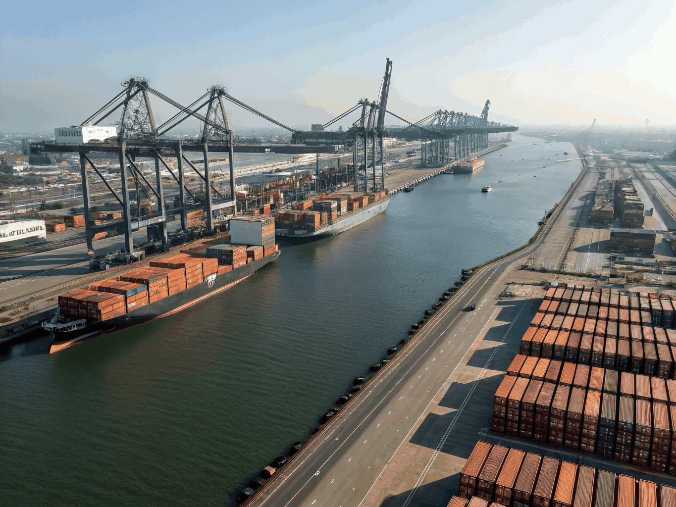 Aerial view of Rotterdam bulk liquid storage tank terminal